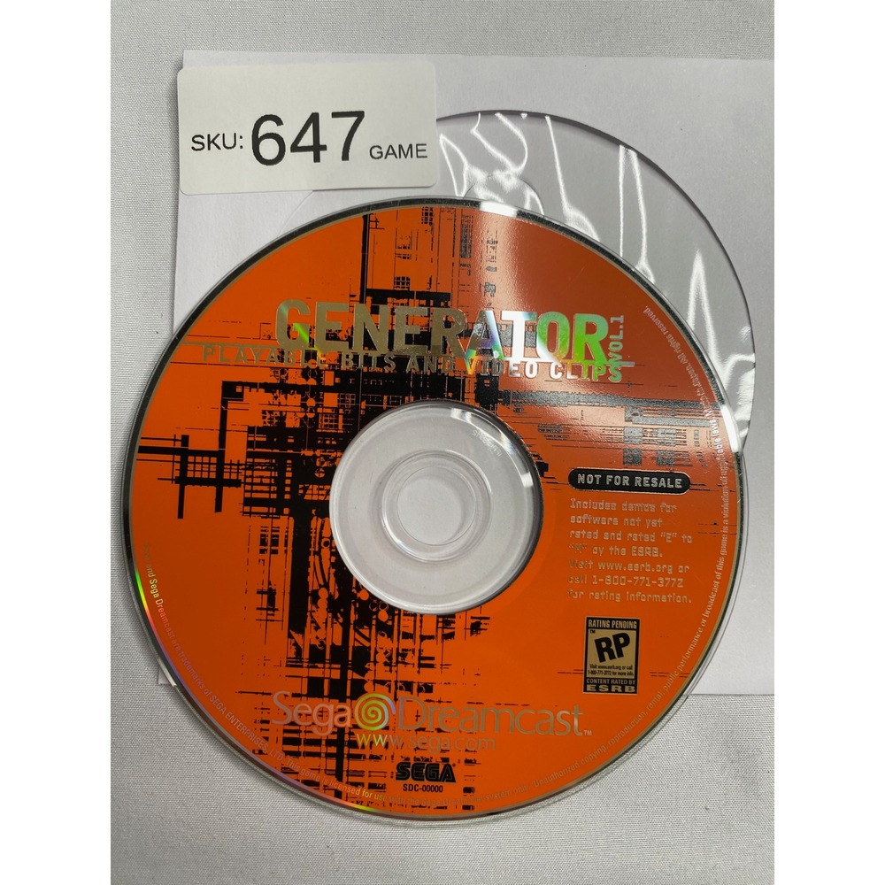 Sega Dreamcast Generator Vol 1 Playable Bits and Video Clips Demo Disc